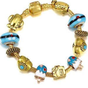 Gorgeous Vintage Antique Gold Blue Charm Bracelet